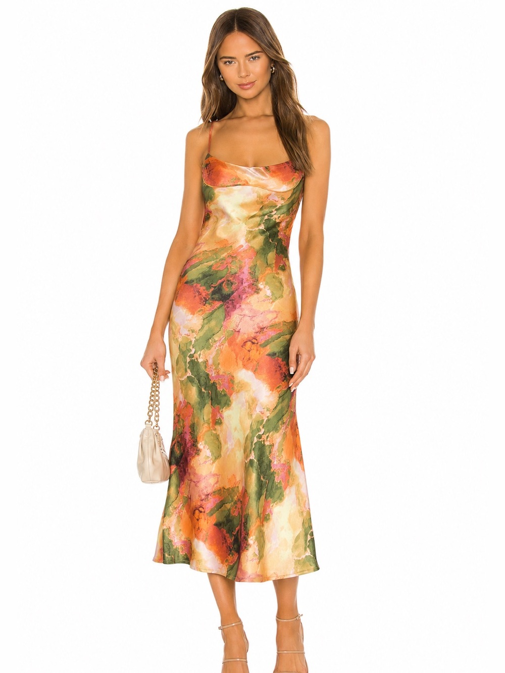 micas Watercolor Slip Midi Dress in Multi-Color